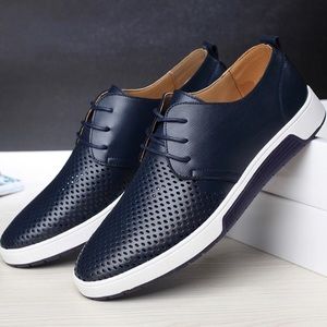 MERKMAK Black Leather Lazer Cut Oxford Shoes 46